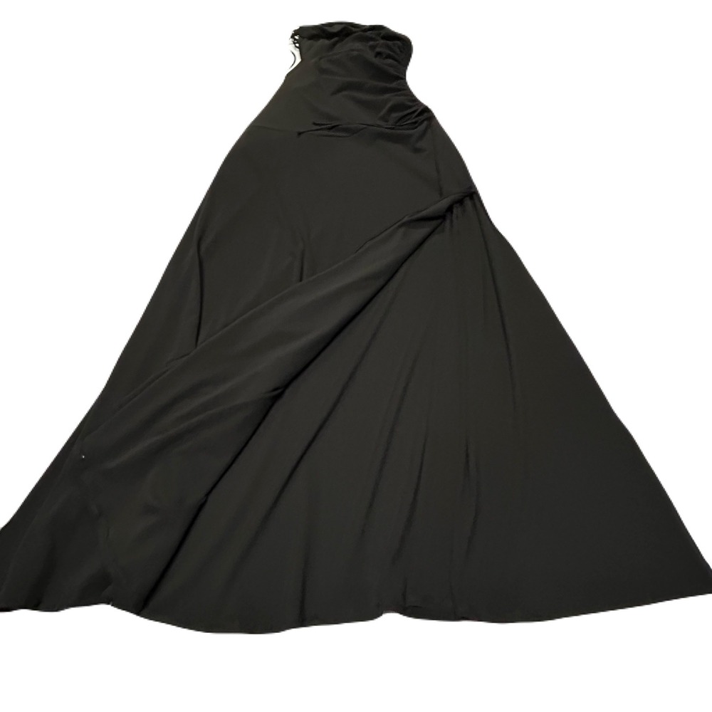 Vtg Laundry Shelli Segal Asymmetric Long Evening Dress Sz 8 Ruched Glam Black - Picture 5 of 8